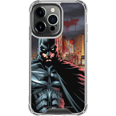 DC Comics Batman The Dark Knight Comic Art in Gotham City iPhone 14 Pro Clear Case
